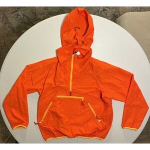 VTG Mens Orange Neon Nylon Anorak Hooded Rainjacket Windbreaker L